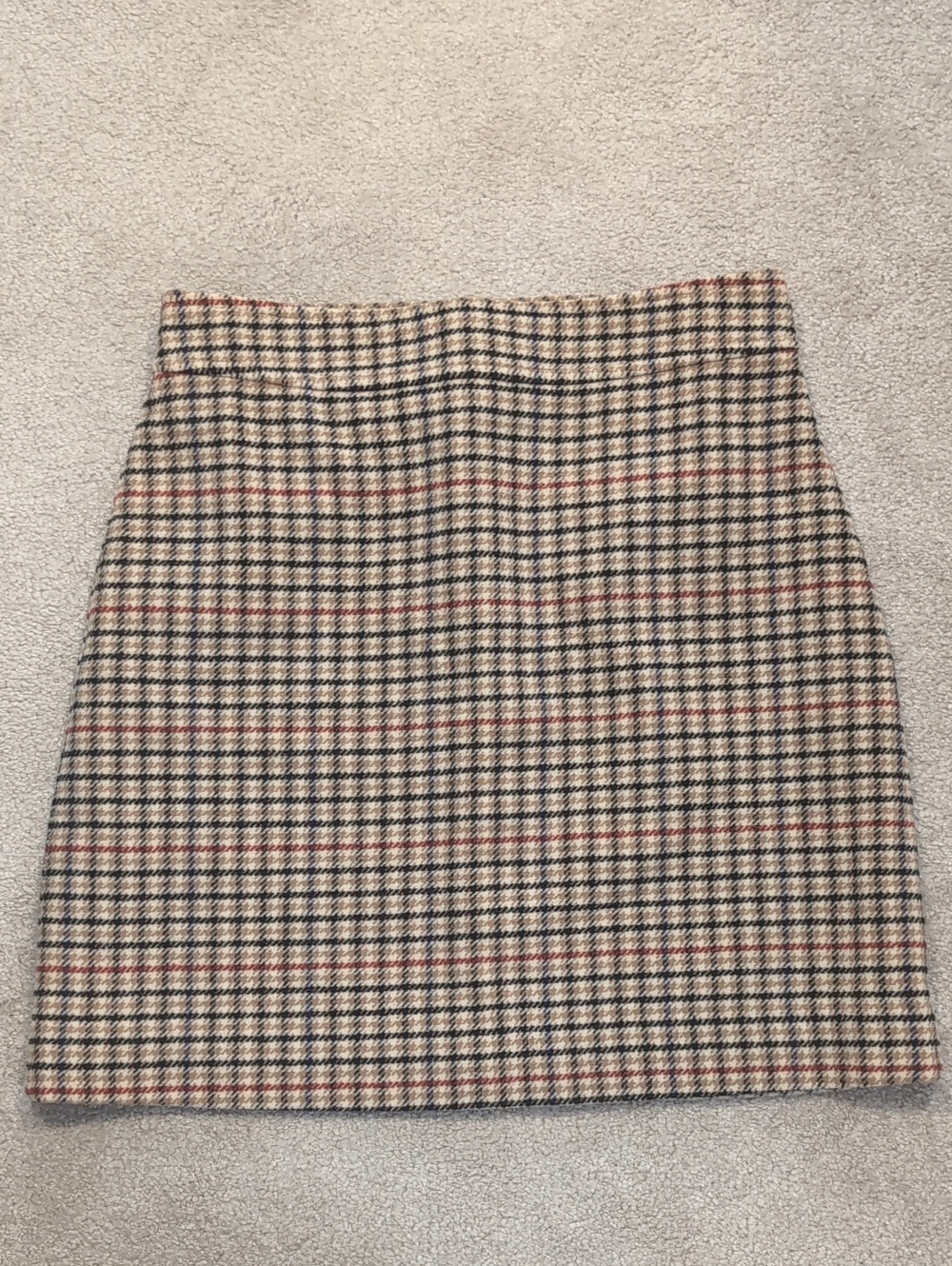 J. Crew Plaid Mini Skirt in Beige, Black and Red